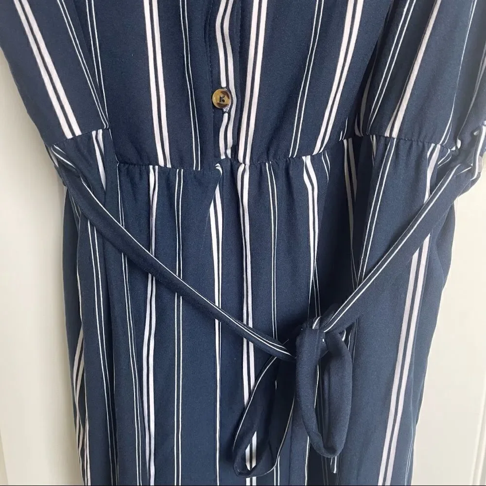 No Boundaries Juniors' Blue Striped Lace Back Romper; SZ XL (15-17); BNWT